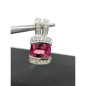 Lorenzo Pink Tourmaline Diamond Pendant 18k White Gold Women's Jewelry NO CHAIN